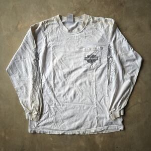 VTG HARLEY DAVIDSON LONGSLEEVE SHIRT MENS GRAY LARGE 00S 90S BIKER SLEEVE TRIBAL